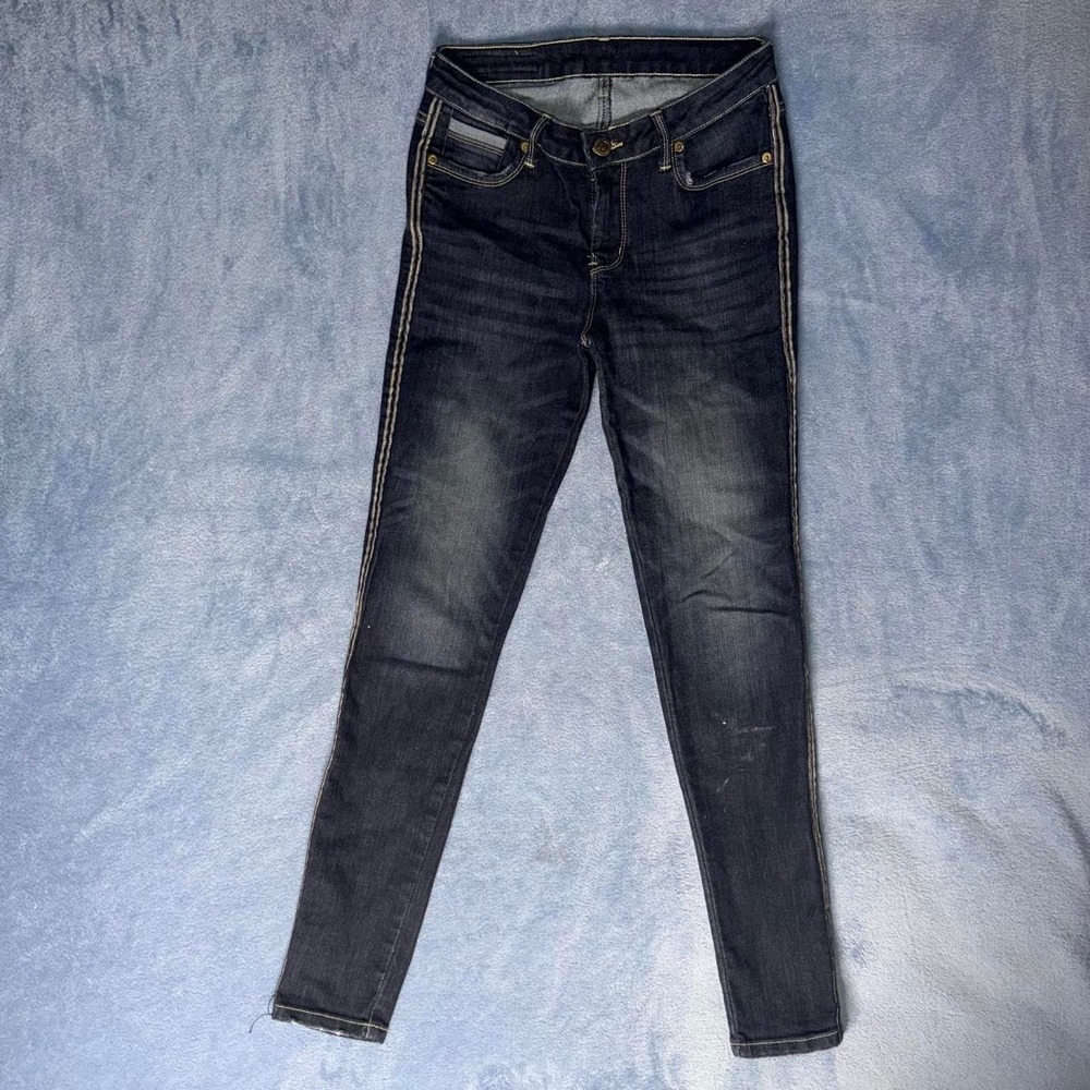 Bench Overhauled jeans Navy blue skinny jeans with gold stitching